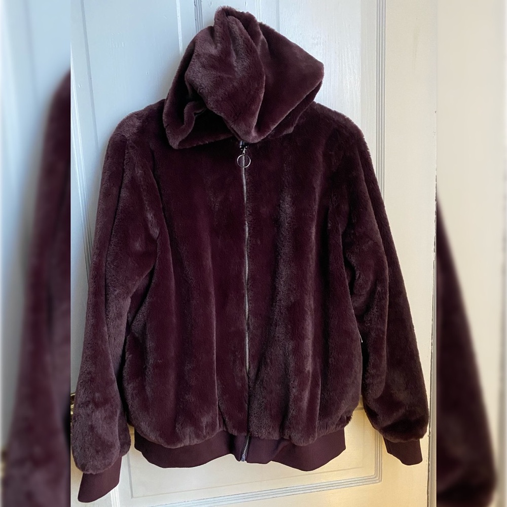Burgundy Faux Fur Coat